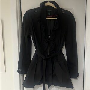 Cynthia Rowley Black Trench Coat with Belted Waist and Long Sleeves Size Small